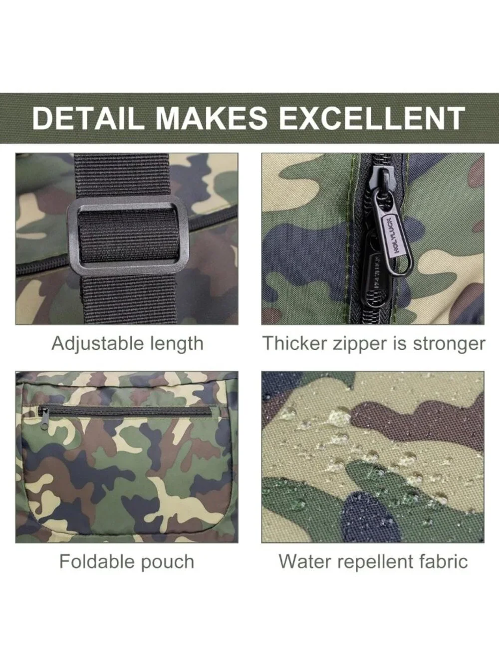 Foldable Travel Duffel Bag - 55L Lightweight Gym Luggage, Green Camo Design